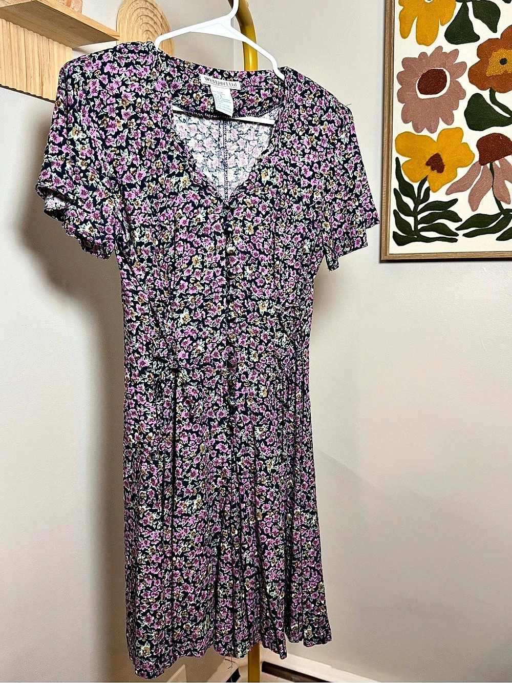 Westport Ltd. Floral Midi Dress in Purple & Black Size Medium Like New
